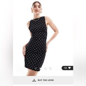 ASOS DESIGN boat neck mini dress with ruched sides in dot